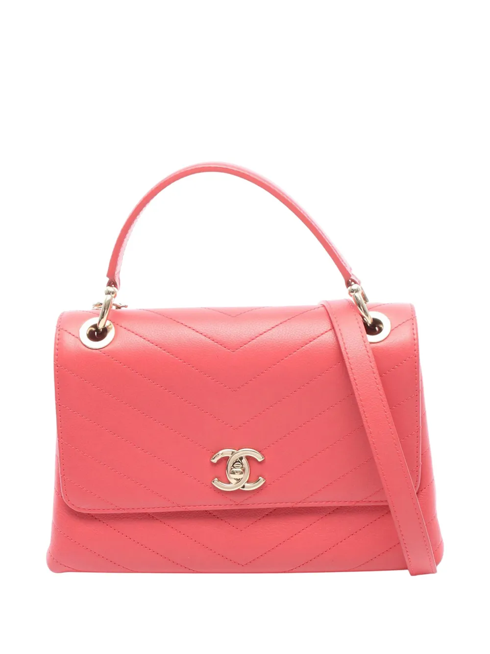 CHANEL Pre-Owned 2019 Chevron Calfskin Top Handle Bag satchel - Rosa