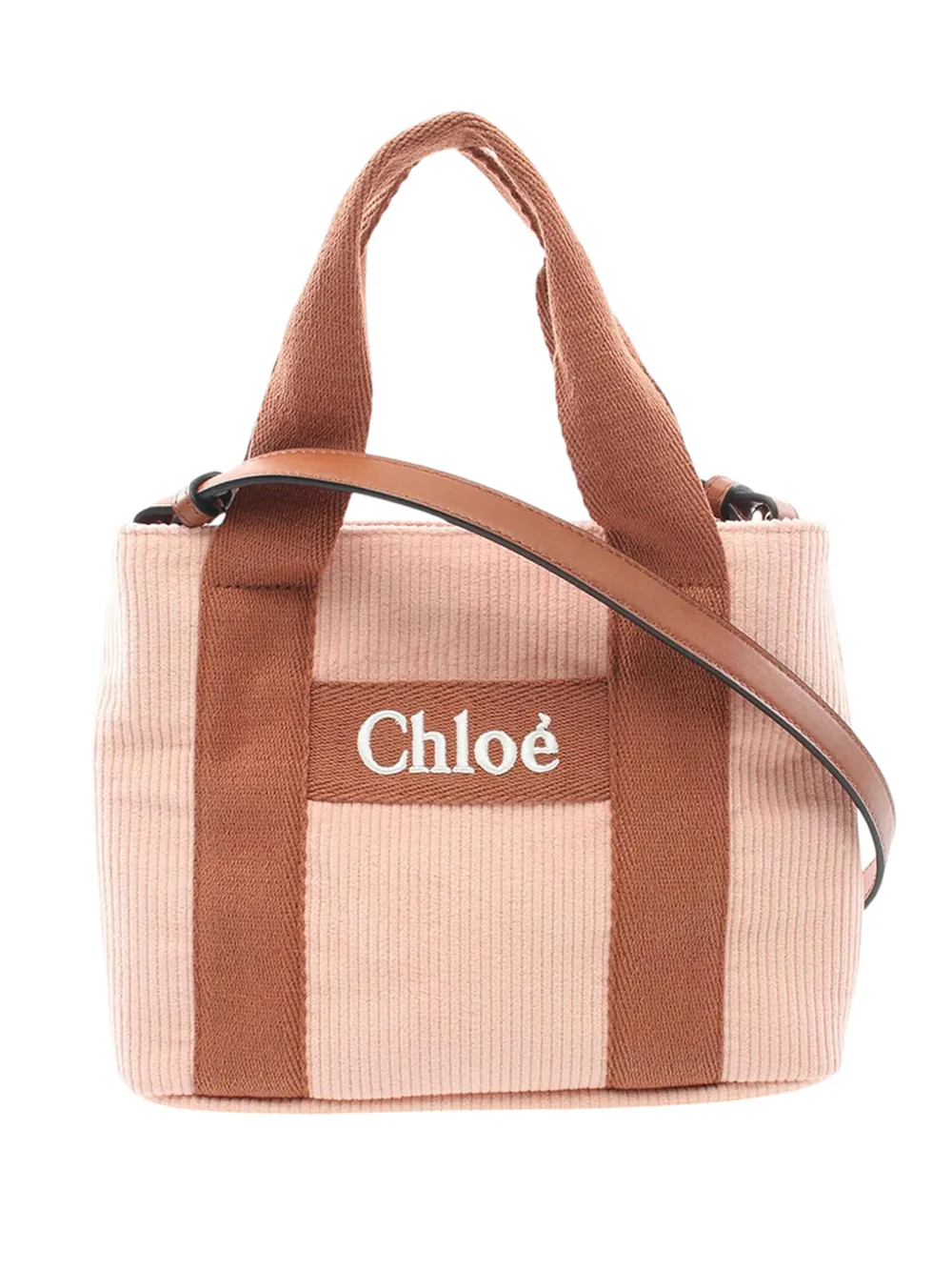 Pre-owned Chloé 2010-2026 Corduroy Logo Satchel In Pink