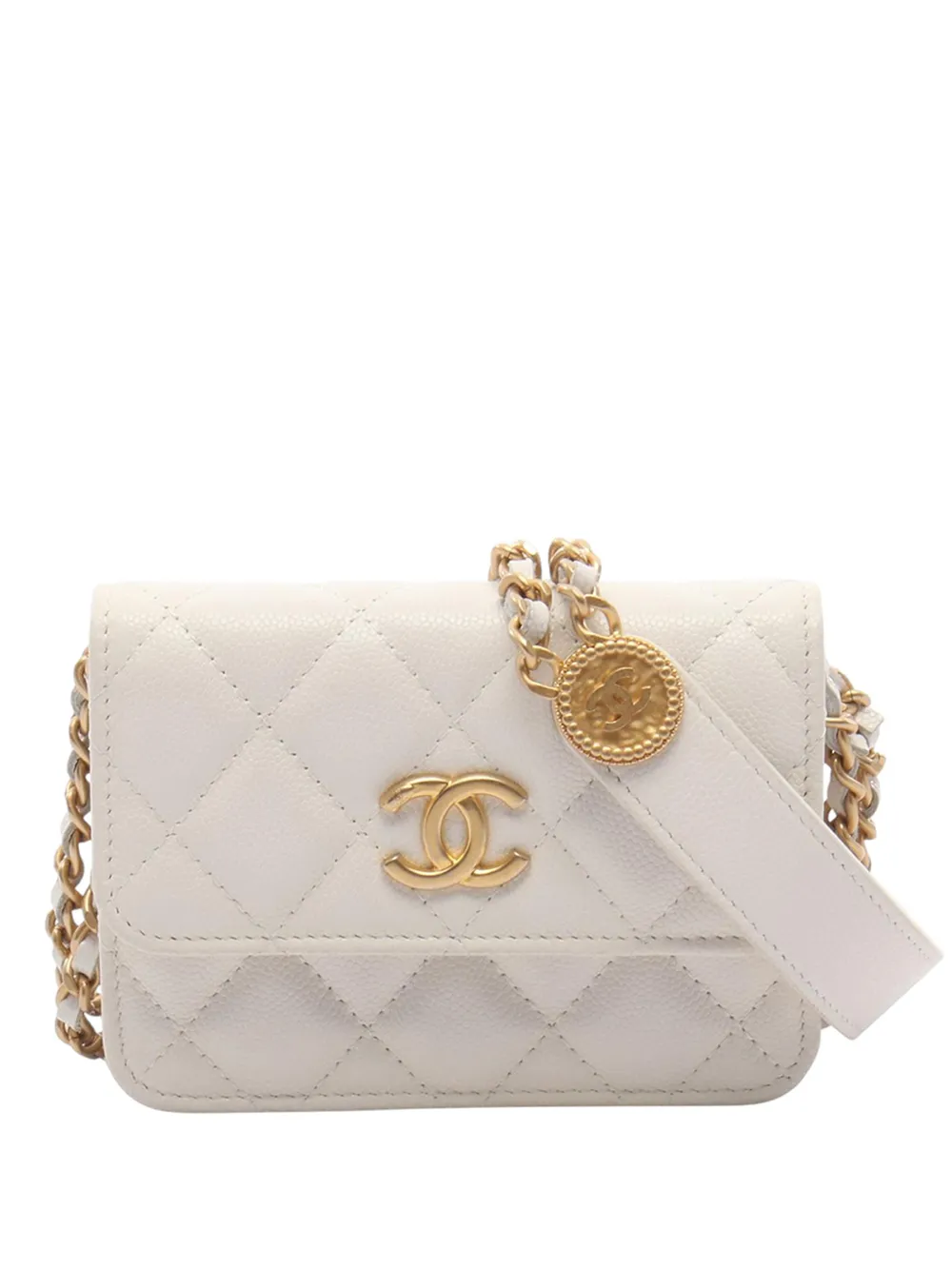 CHANEL Pre-Owned 2021-2026 Quilted Caviar Twist Your Buttons Coin Purse With Chain crossbody bag - Weiß