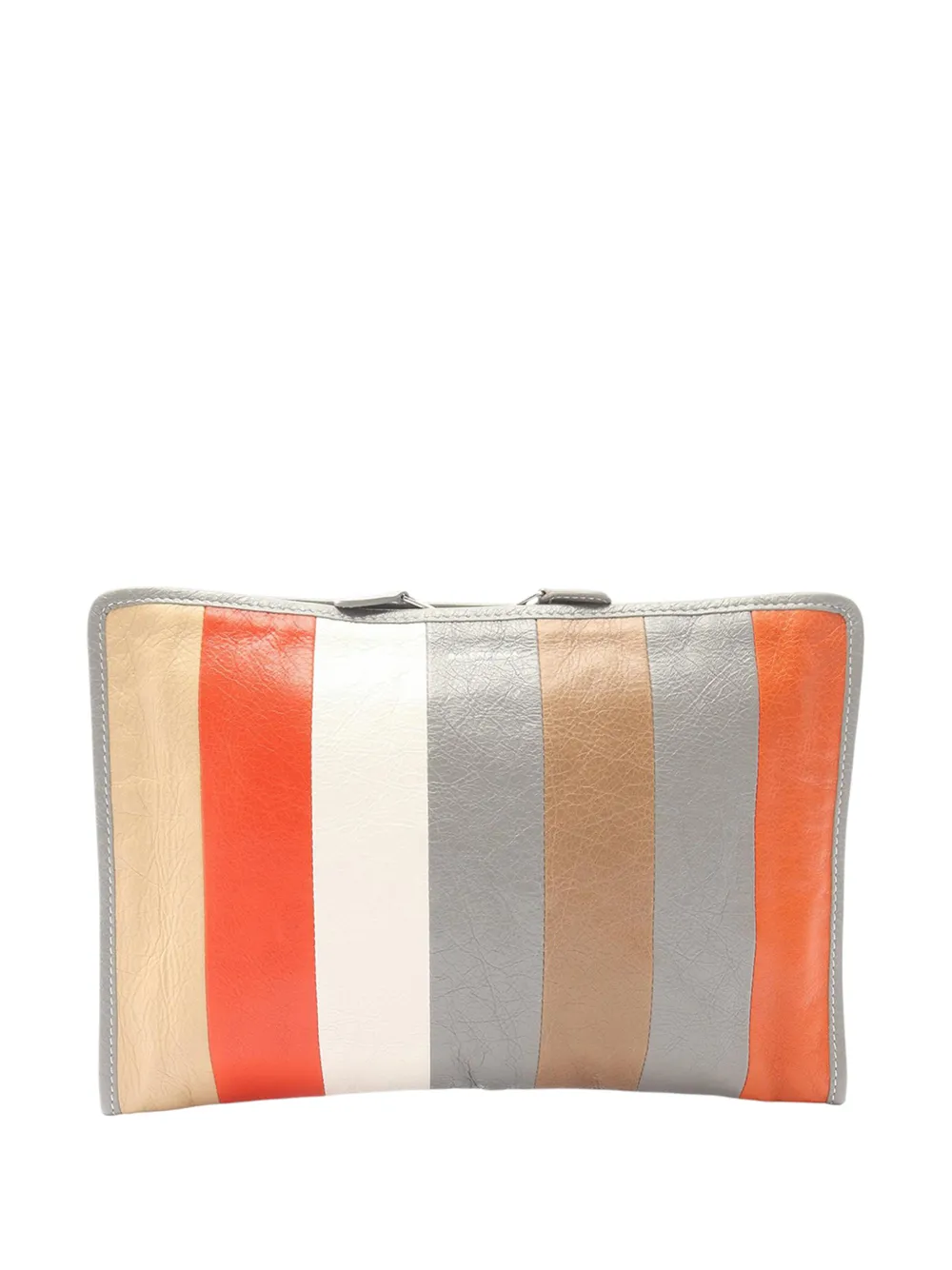 Pre-owned Balenciaga 2010-2026 Lambskin Bazar Clutch Bag In Gray