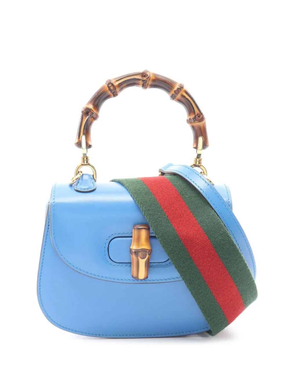 Gucci Pre-Owned 2016-2026 Mini Calfskin Web 1947 Bamboo Top Handle Bag satchel - Blu