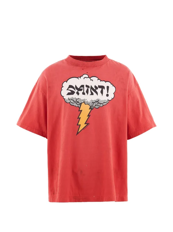 SAINT MXXXXXX graphic-print Distressed T-shirt | Red | FARFETCH