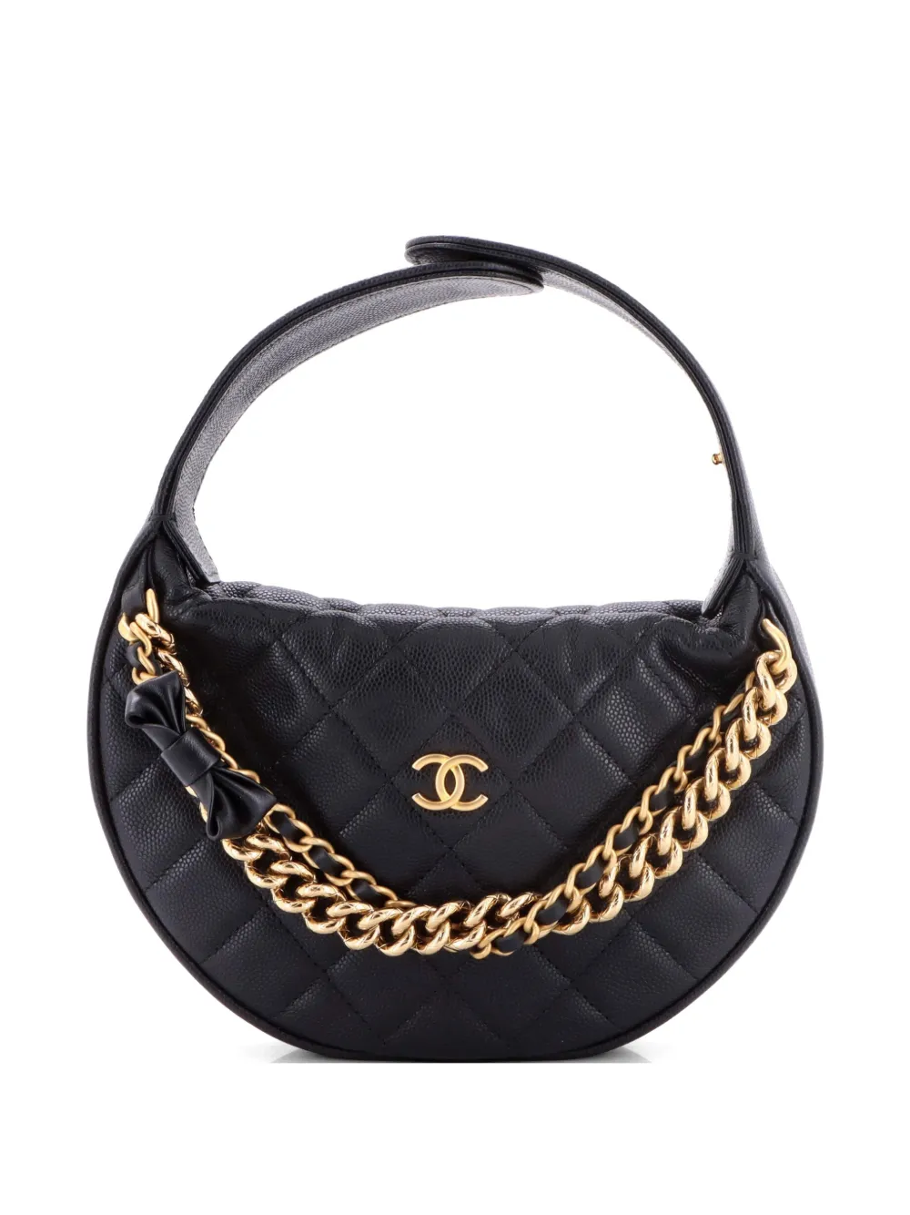 CHANEL Pre-Owned Double Chain Bow Pouch Quilted Caviar Mini hobo bag - Nero