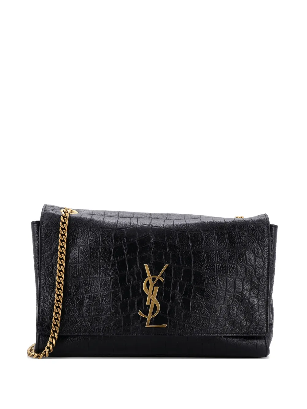 Saint Laurent Pre-Owned Classic Monogram Reversible Crocodile Embossed Leather and Suede Medium shoulder bag - Black