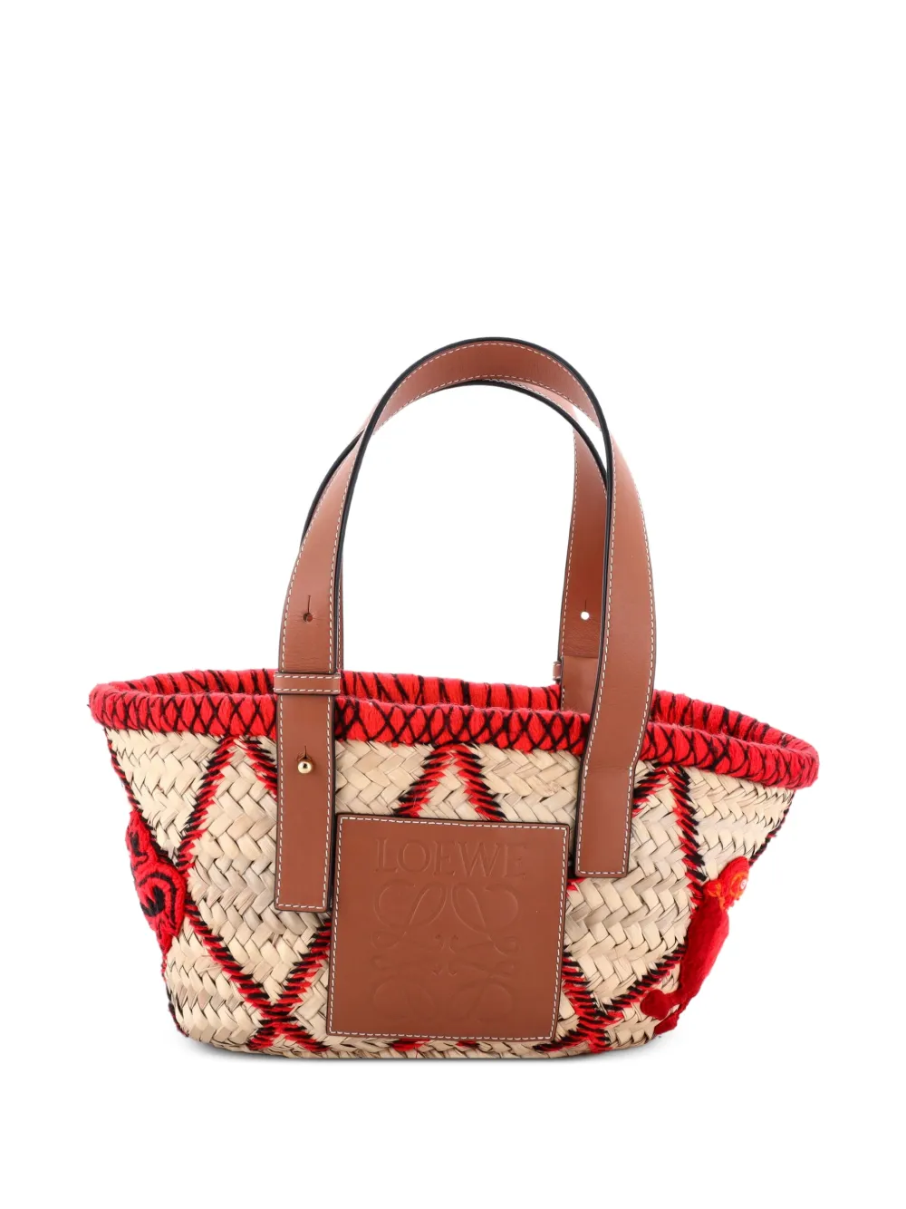 Loewe Pre-Owned Basket Embroidered Raffia Medium tote bag - Neutrals