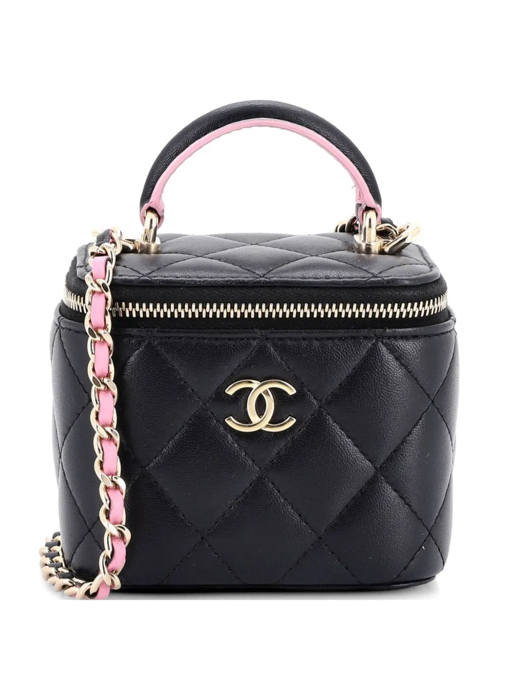 CHANEL Pre-Owned Classic Top Handle Vanity Case with Chain Quilted Lambskin Mini crossbody bag - Black