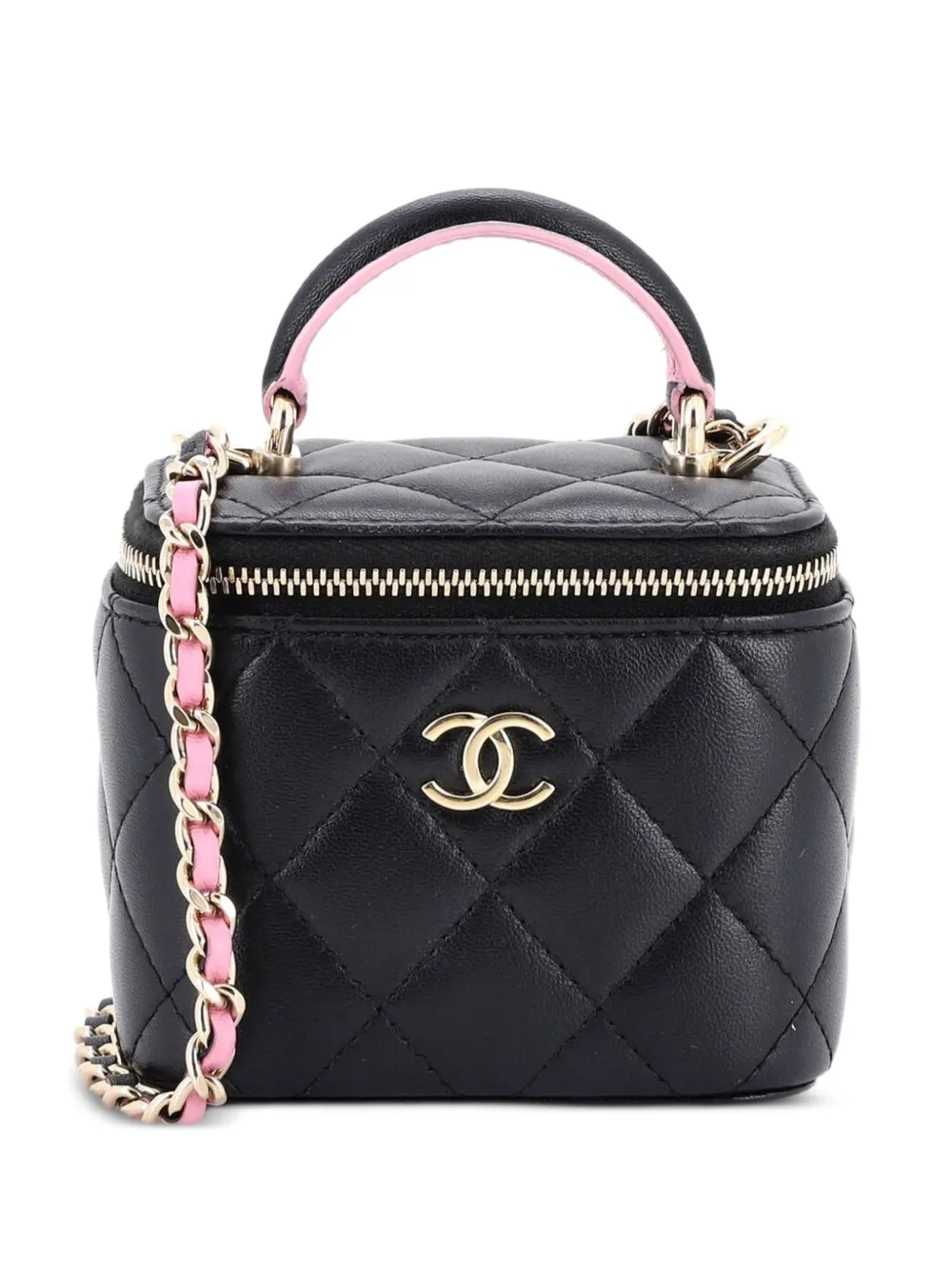 CHANEL Pre-Owned Borsa a tracolla Vanity Case mini in pelle di agnello trapuntata con manico - Nero