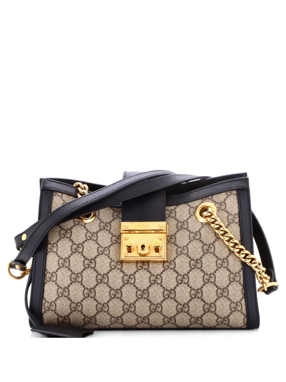 Gucci Pre-Owned Padlock Chain Tote GG Coated Canvas with Leather Small shoulder bag - Black
