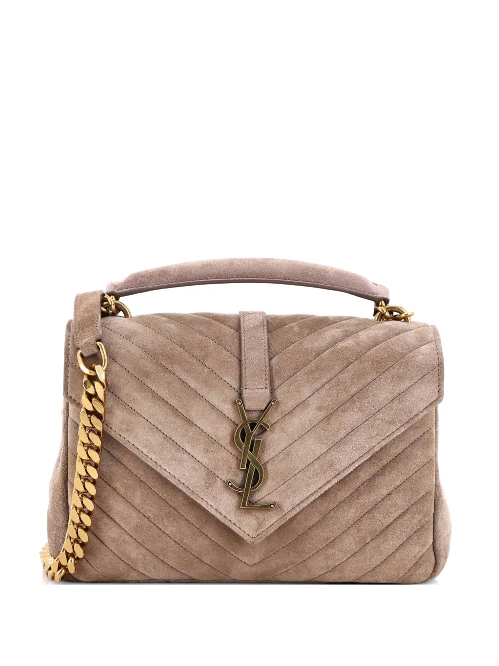 Saint Laurent Pre-Owned Classic Monogram College Bag Matelasse Chevron Suede Medium crossbody bag - Brown
