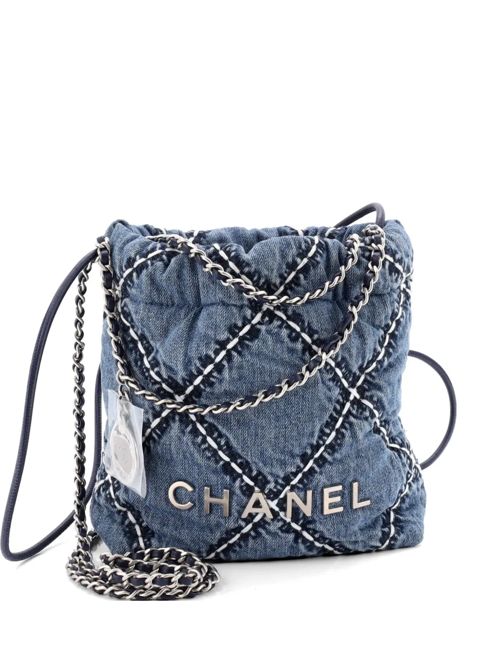 CHANEL Pre-Owned 22 Chain Quilted Stitched Denim Mini hobo bag - Blau