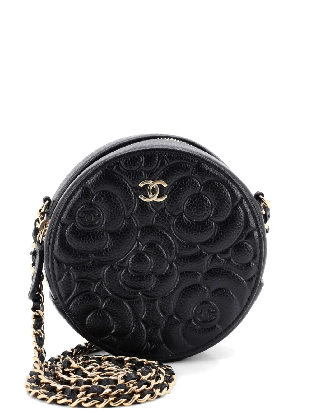 CHANEL Pre-Owned Round Clutch with Chain Camellia Caviar Mini crossbody bag - Black