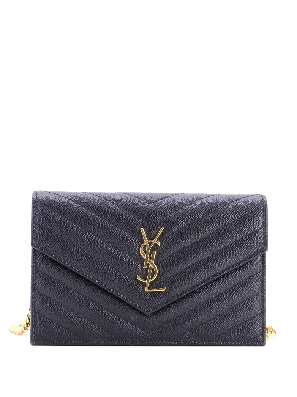 Saint Laurent Pre-Owned Classic Monogram Wallet on Chain Matelasse Chevron Leather Small crossbody bag - Black