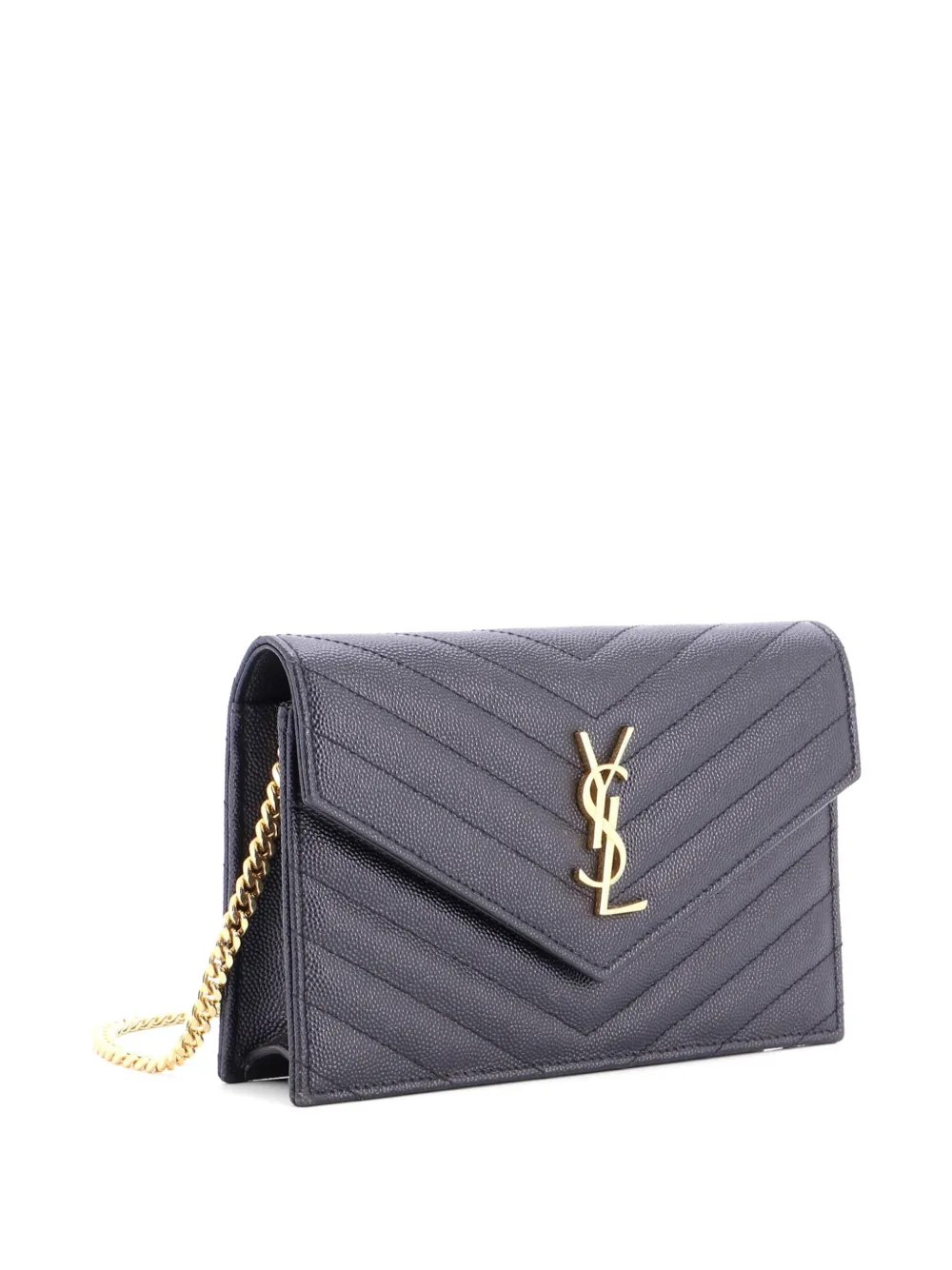  Saint Laurent Pre-owned Petit Sac à Bandoulière Classic Monogram Wallet On Chain Matelasse Chevron En Cuir - Noir 