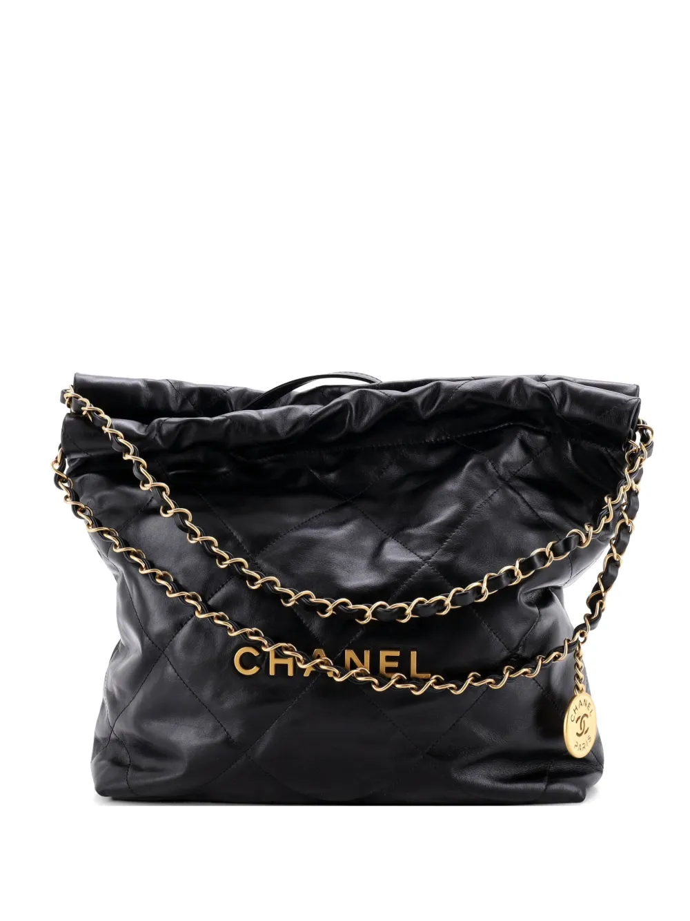 CHANEL Pre-Owned Borsa passepartout 22 piccola in pelle di vitello trapuntata con catena - Nero