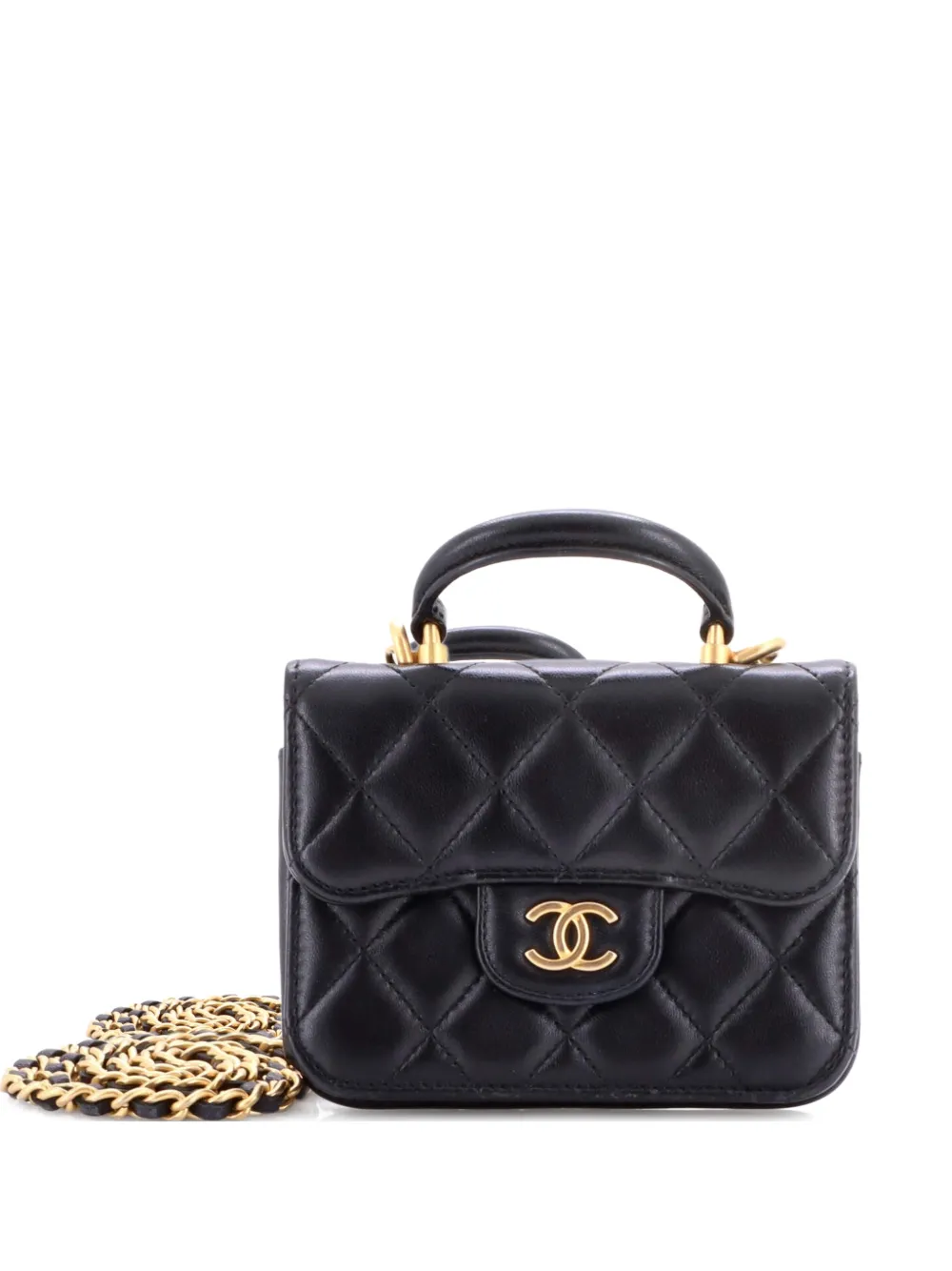 CHANEL Pre-Owned Top Handle Flap Coin Purse with Chain Quilted Lambskin crossbody bag - Schwarz