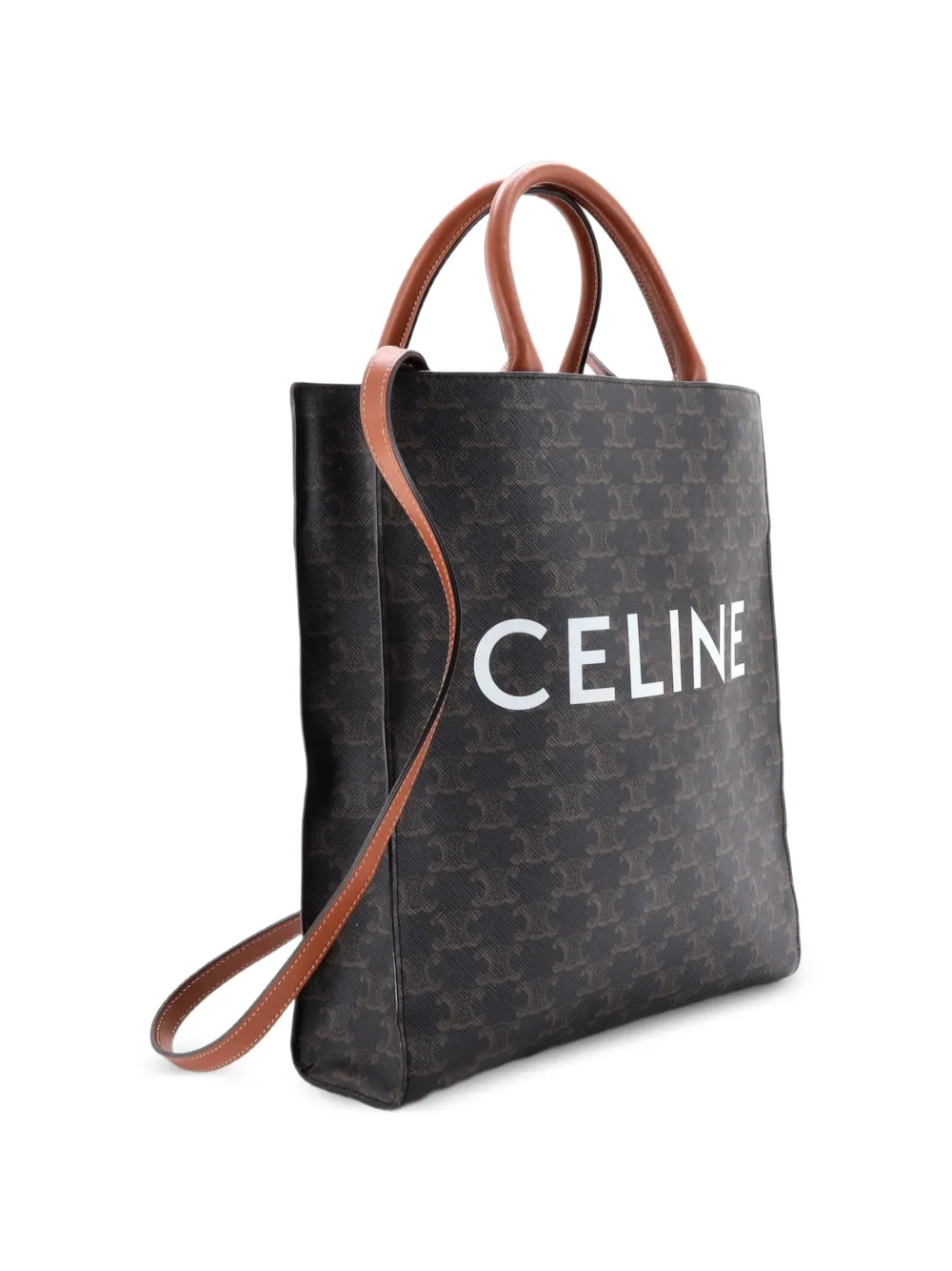 Celine Pre-owned Vertical Cabas Triomphe Coated Canvas Small Tote Bag in Brown, view 3