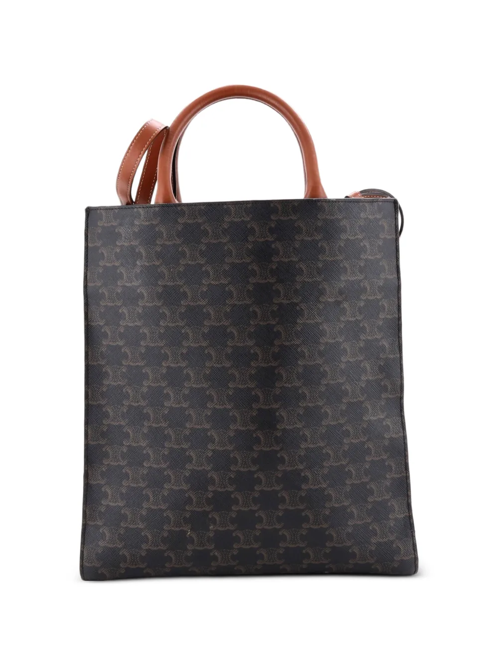 Celine Pre-owned Vertical Cabas Triomphe Coated Canvas Small Tote Bag in Brown, view 2