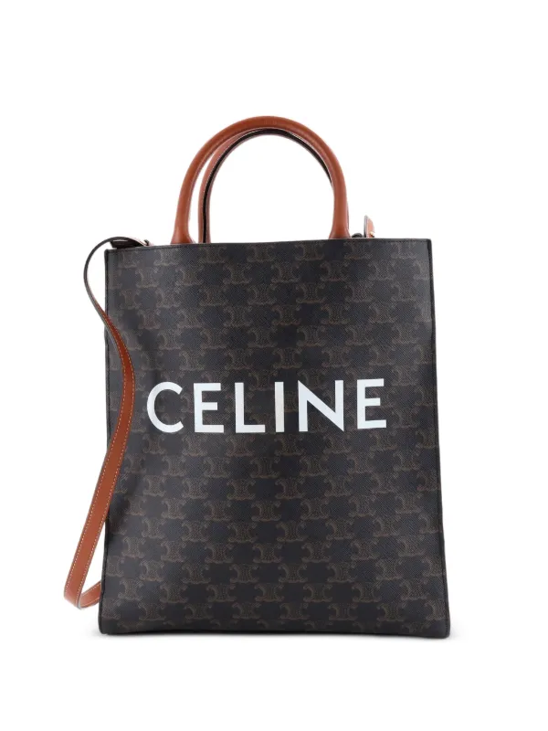 Celine Pre-owned Vertical Cabas Triomphe Coated Canvas Small Tote Bag in Brown