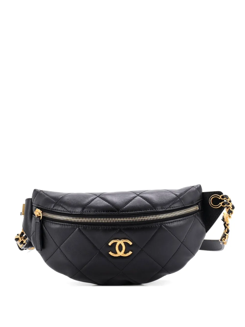 CHANEL Pre-Owned Quilted CC Logo Chain Zip Waist Bag Quilted Lambskin belt bag - Black