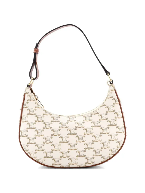 Celine Pre-owned Ava Bag Triomphe Coated Canvas Hobo Bag in Neutrals