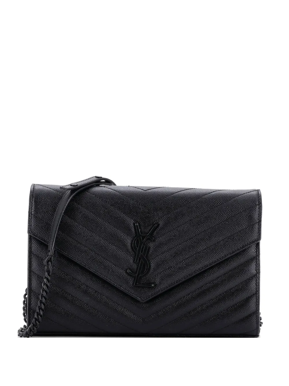 Saint Laurent Pre-Owned Classic Monogram Wallet on Chain Matelasse Chevron Leather Medium crossbody bag - Black