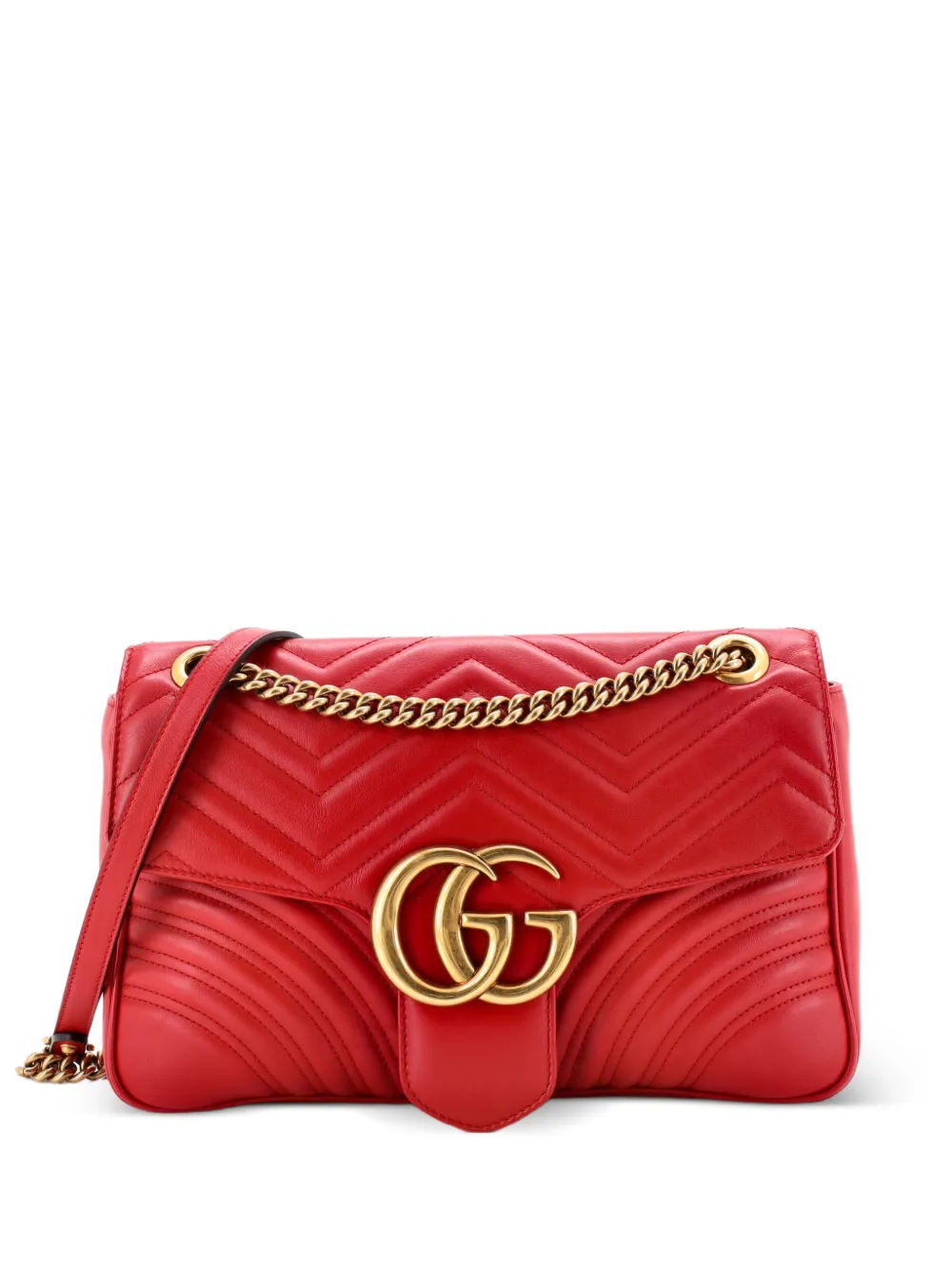 Gucci Pre-Owned GG Marmont Flap Bag Matelasse Leather Medium shoulder bag - Rosso
