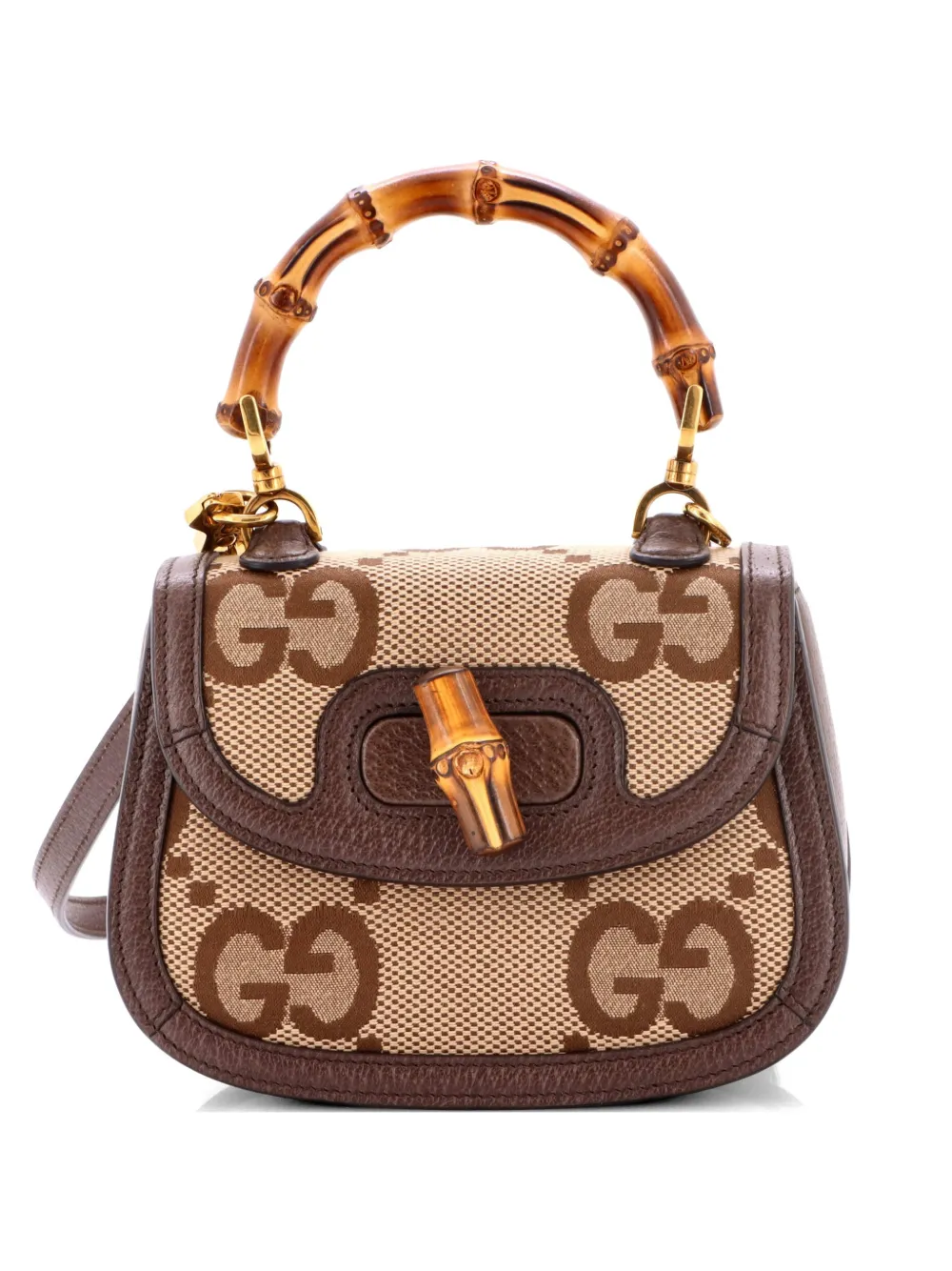 Gucci Pre-Owned Bamboo 1947 Top Handle Bag Jumbo GG Canvas Mini crossbody bag - Braun