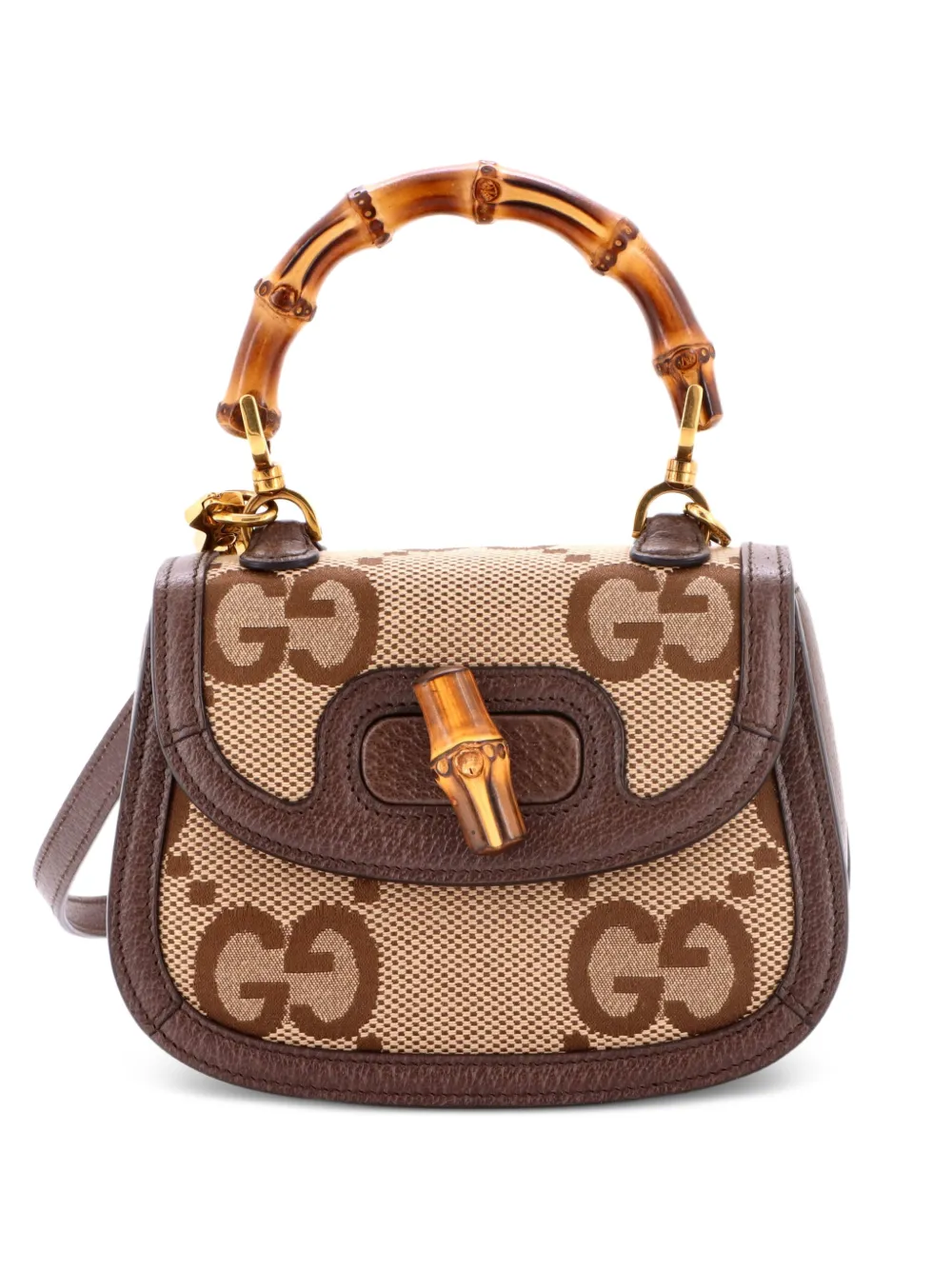 Gucci Pre-Owned Bamboo 1947 Top Handle Bag Jumbo GG Canvas Mini crossbody bag - Braun
