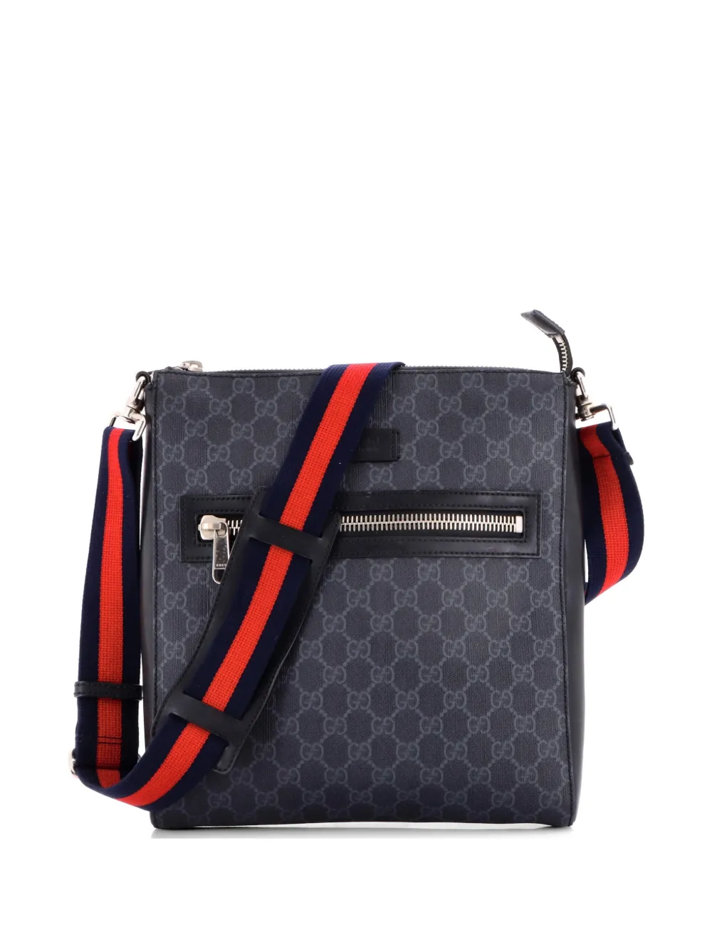 Gucci Pre-Owned Web Strap Front Zip Messenger Bag GG Coated Canvas Medium crossbody bag - Nero