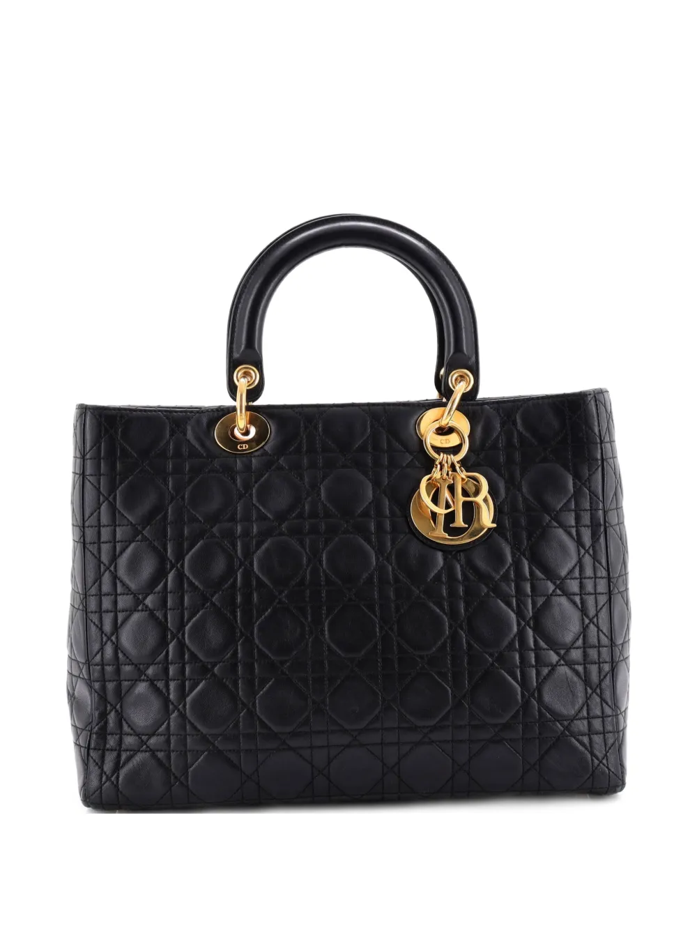 Christian Dior Pre-Owned Vintage Lady Dior Bag Cannage Quilt Lambskin Large satchel - Black