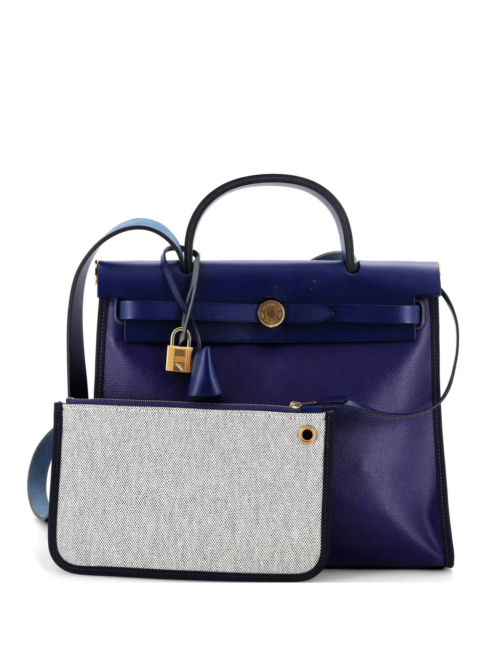 Hermès Pre-Owned Herbag Zip Berline Vache Canvas and Leather 31 shoulder bag - Blu