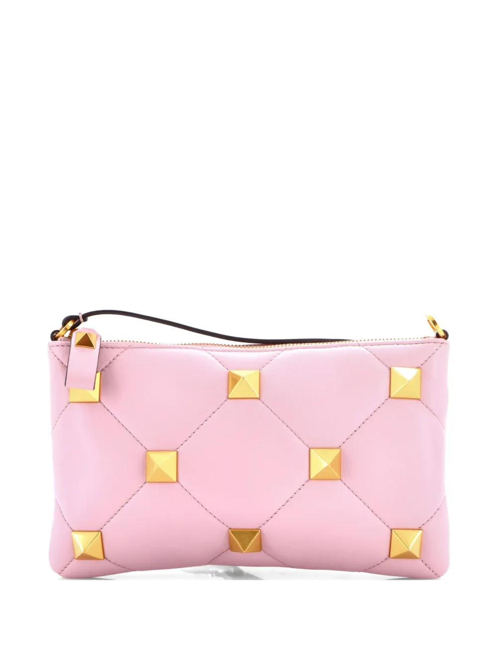 Valentino Garavani Pre-Owned Roman Stud Zip Pochette Quilted Leather Mini clutch bag - Rosa