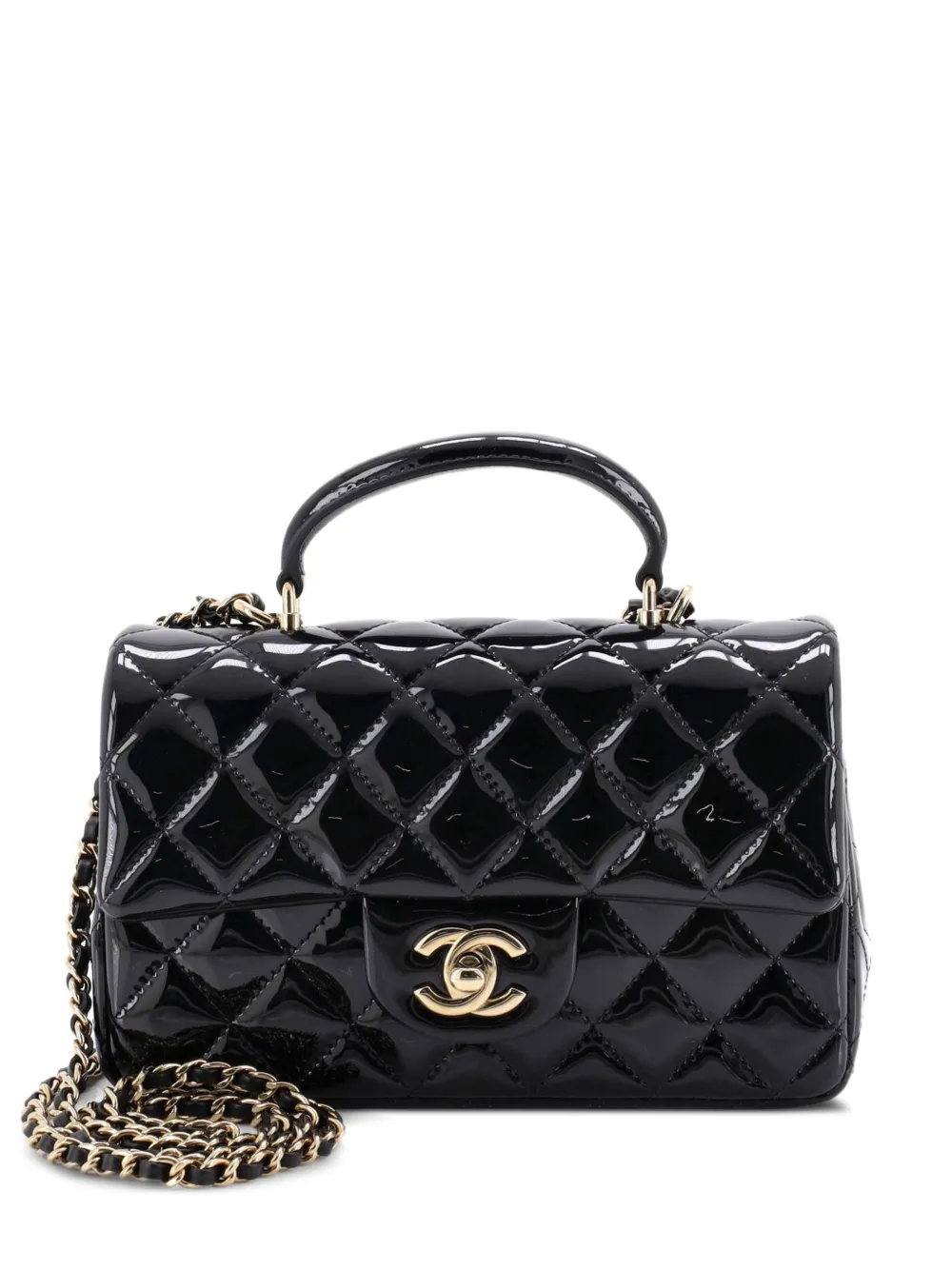 CHANEL Pre-Owned Classic Single Flap Top Handle Bag Quilted Patent Mini satchel - Nero