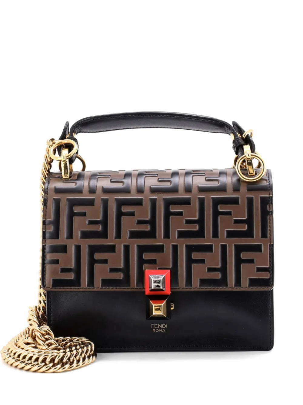 Fendi Pre-Owned Borsa a spalla Kan I piccola in pelle con motivo Zucca goffrato - Nero