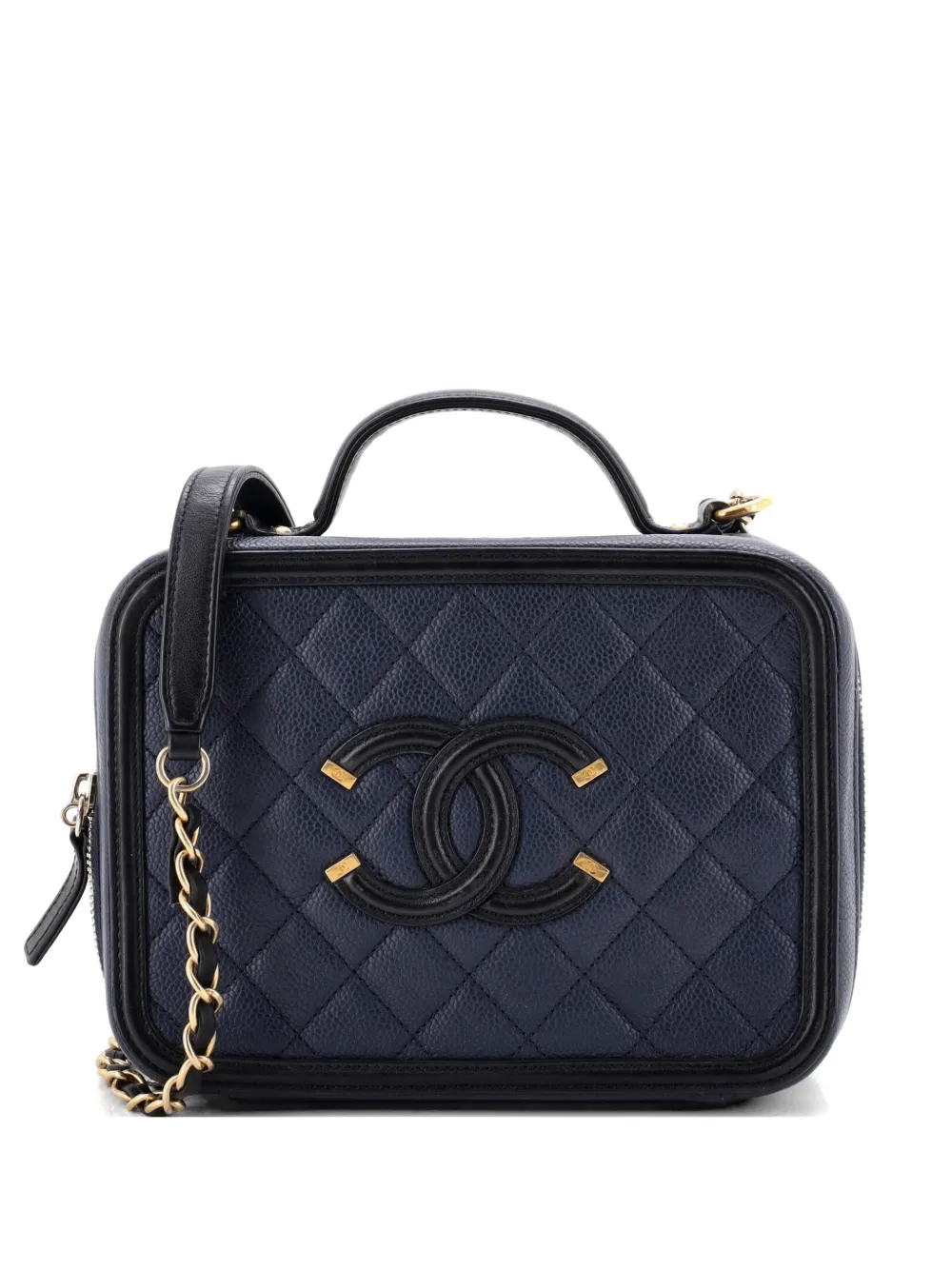 CHANEL Pre-Owned Filigree Vanity Case Quilted Caviar Medium satchel - Blau