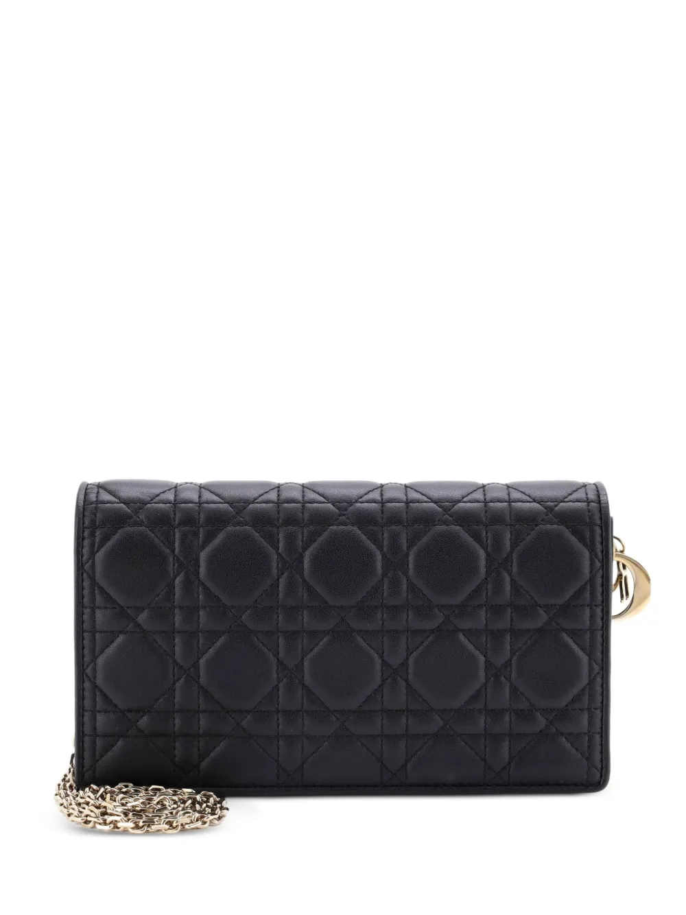 Christian Dior Pre-Owned Clutch Lady Dior in pelle di agnello trapuntata con motivo Cannage e catena - Nero