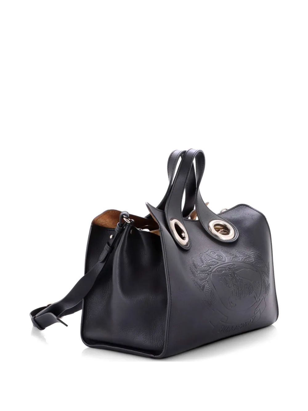 Burberry Pre-Owned Crest Grommet Tote Embossed Leather Large shoulder bag - Black