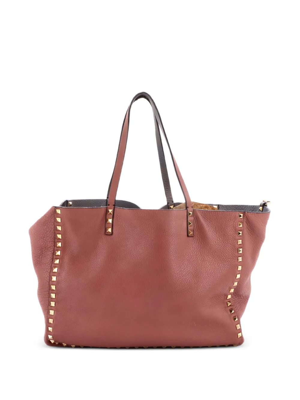  Valentino Garavani Pre-owned Sac Cabas Réversible Convertible En Cuir à Détails De Clous Rockstud Médium - Rose 