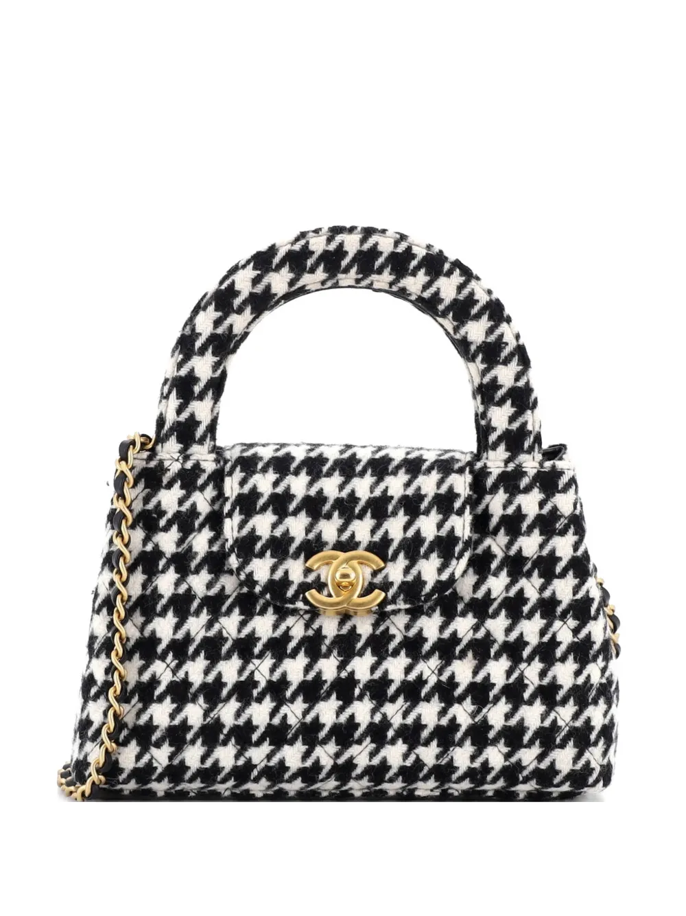 CHANEL Pre-Owned Kelly Top Handle Shopping Bag Quilted Houndstooth Tweed Mini crossbody bag - Schwarz
