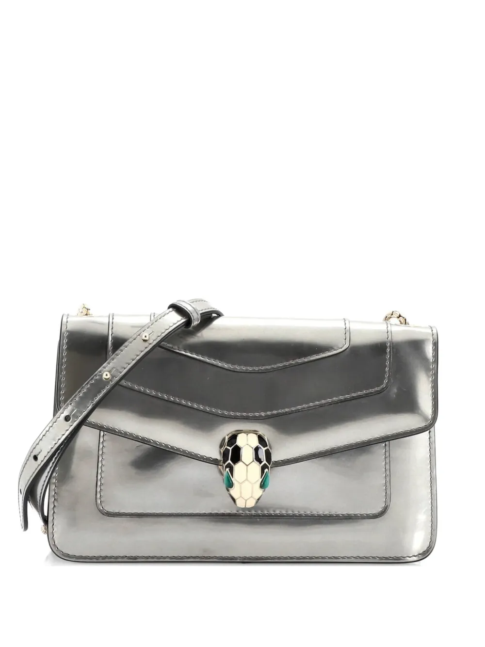 Bvlgari Pre-Owned Borsa a spalla Serpenti Forever piccola in pelle metallizzata - Grigio