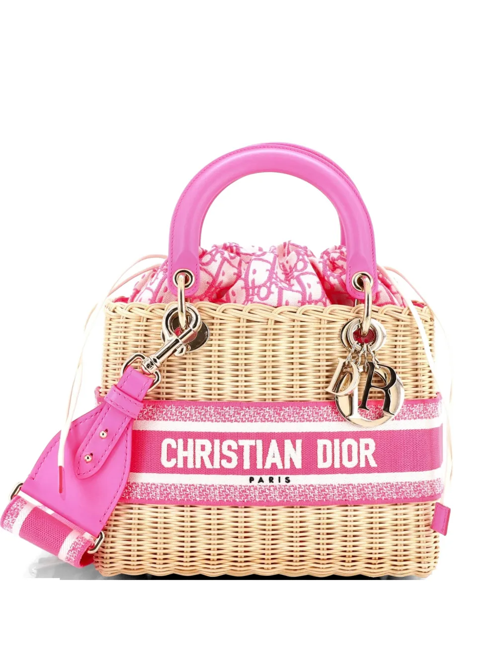 Christian Dior Pre-Owned Borsa tote Lady Dior media in vimini e tela con motivo Oblique - Rosa