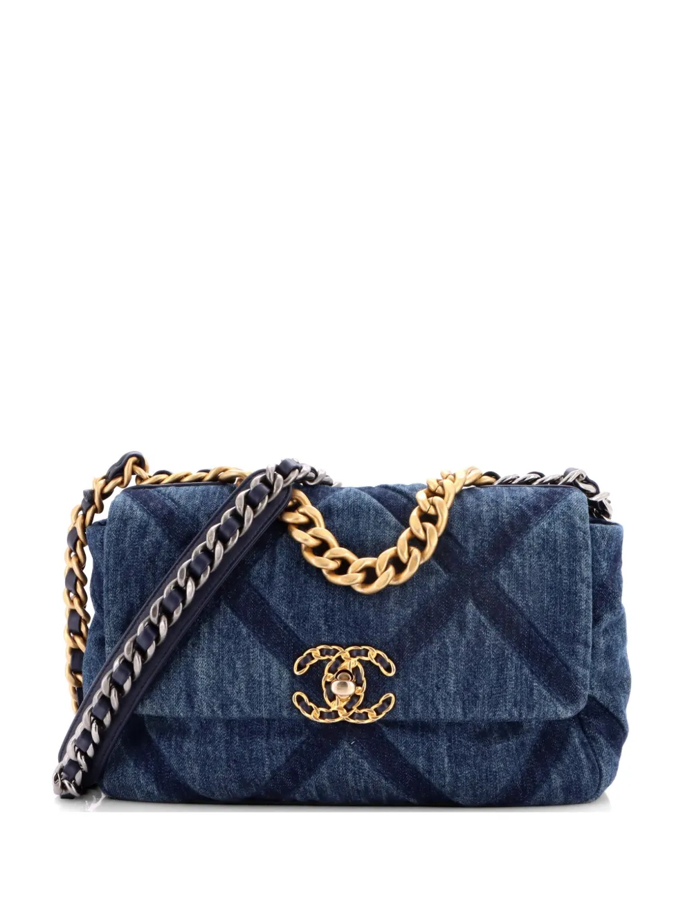CHANEL Pre-Owned 19 Flap Bag Quilted Denim Medium shoulder bag - Blau
