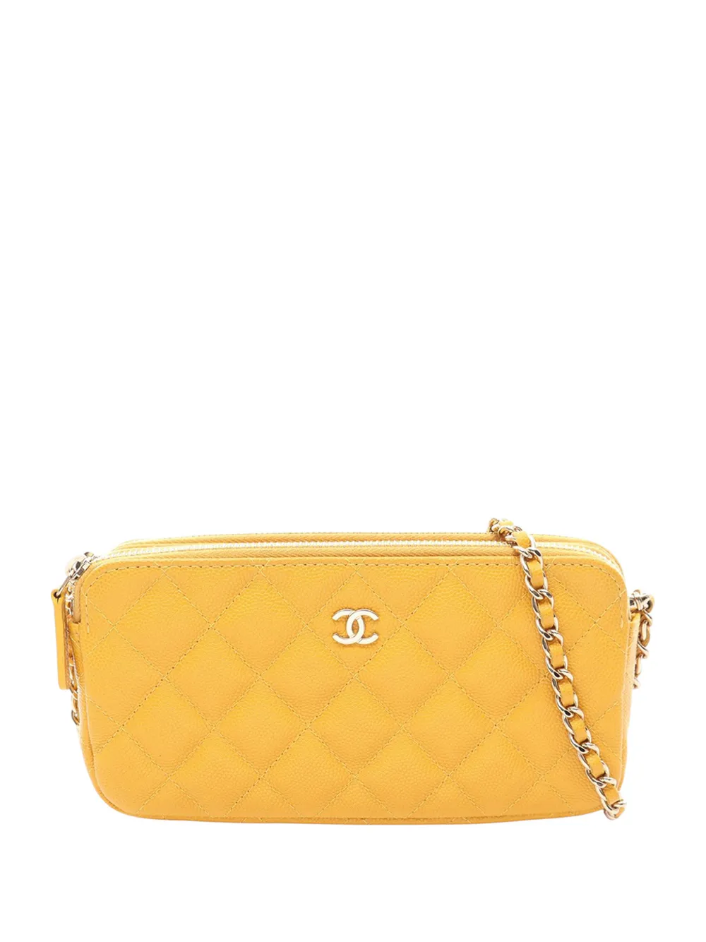 CHANEL Pre-Owned 2019 CC Quilted Caviar Double Zip Clutch With Chain crossbody bag - Giallo