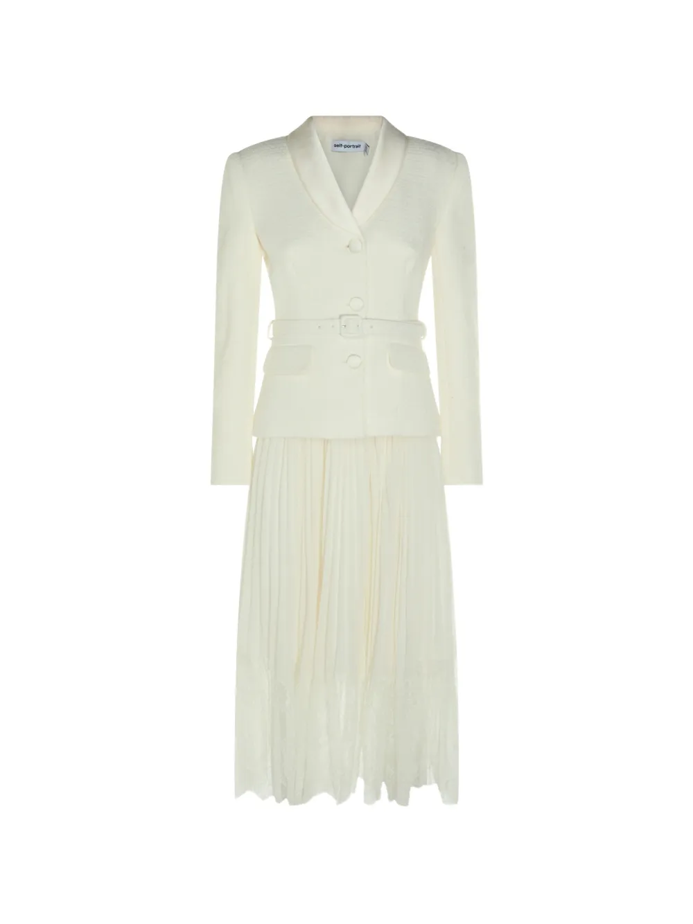 Self-Portrait belted pleated midi dress - Toni neutri