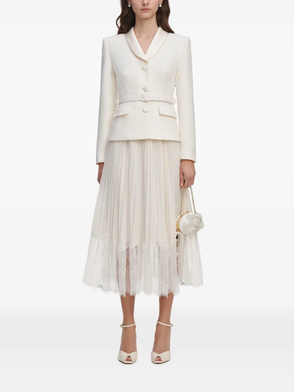 Self-Portrait belted pleated midi dress - Toni neutri