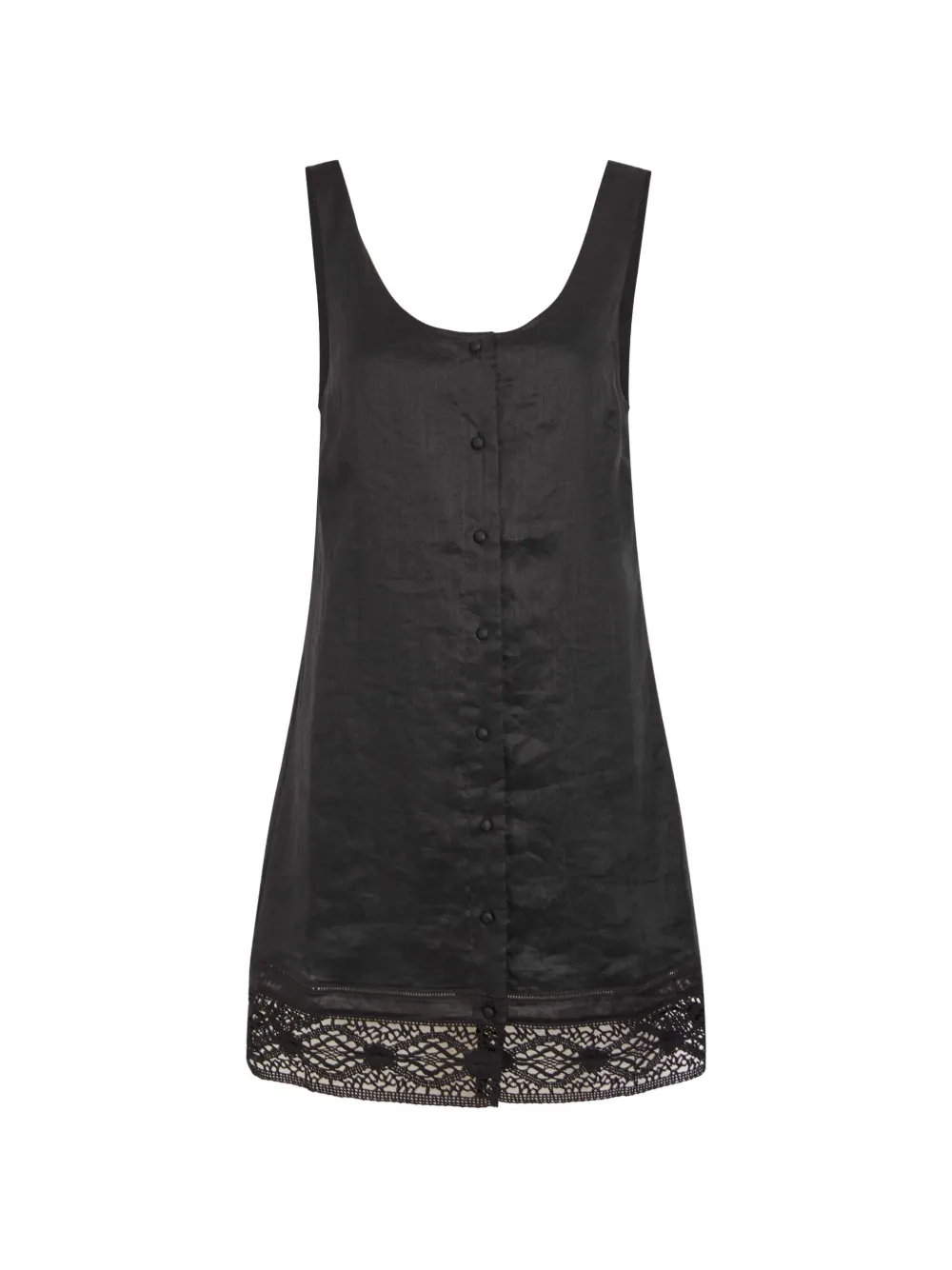 FRAME The Heirloom lace-trim sleeveless button-up ramie mini dress - Nero