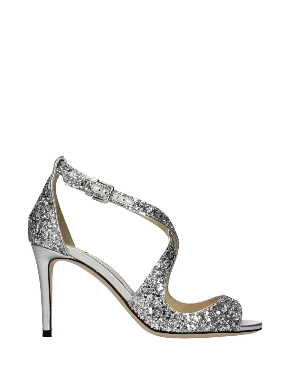 Jimmy Choo Emily glitter-embellished sandals Zilver