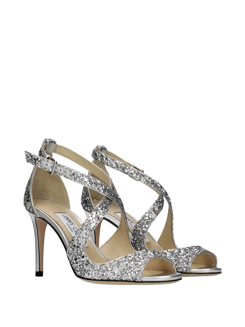 Jimmy Choo Emily glitter-embellished sandals Zilver