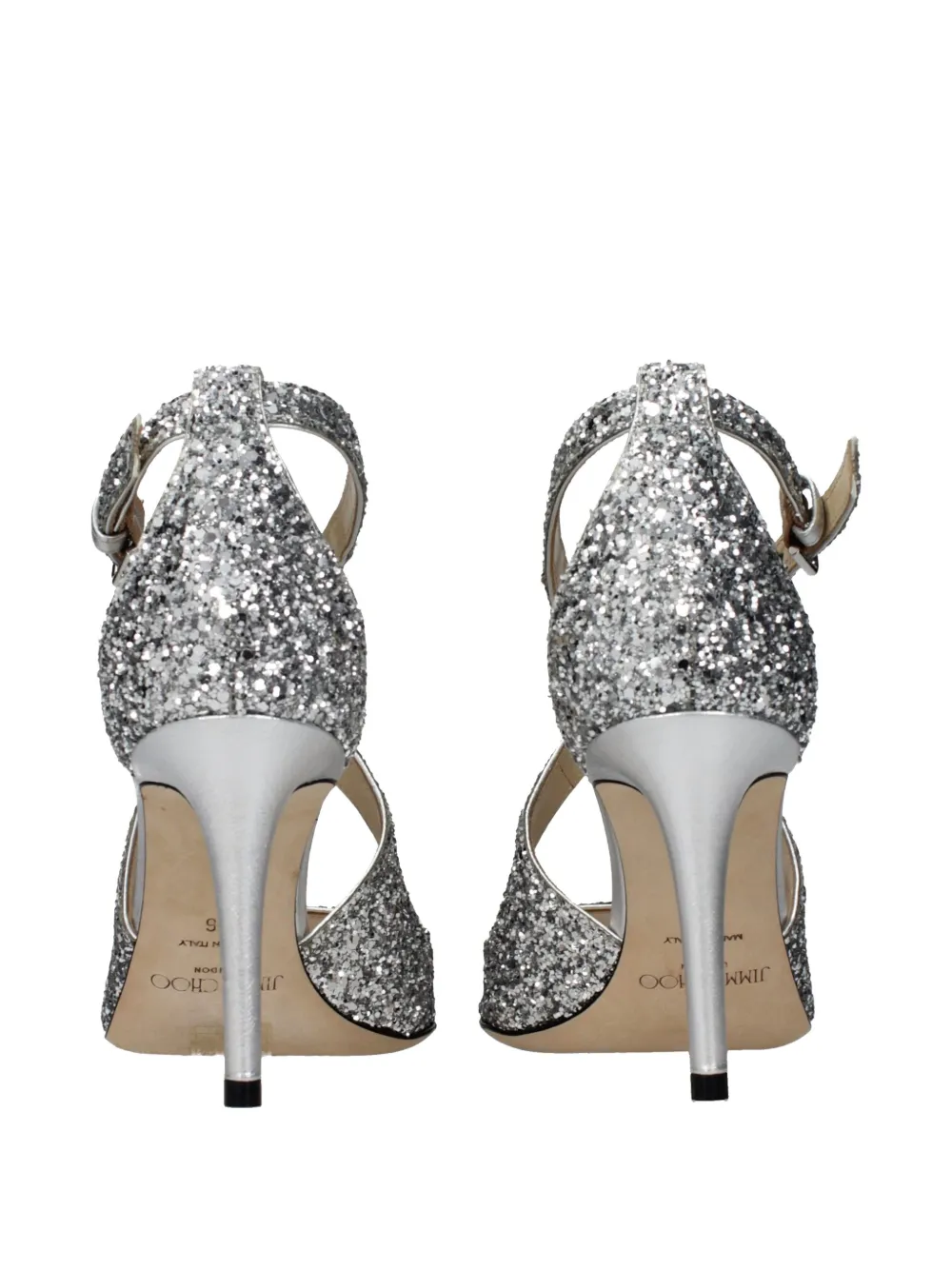 Jimmy Choo Emily glitter-embellished sandals Zilver