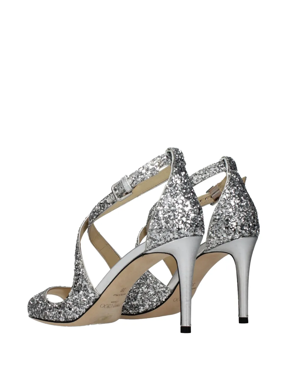 Jimmy Choo Emily glitter-embellished sandals Zilver
